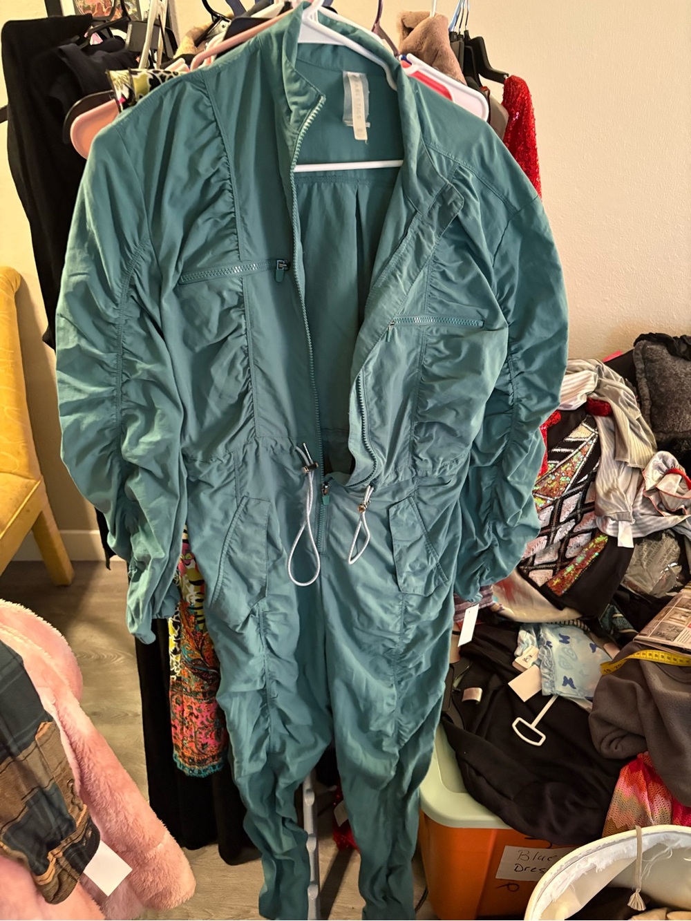 Fabletics Teal Utility Jumpsuit-Style with Drawcord Waist